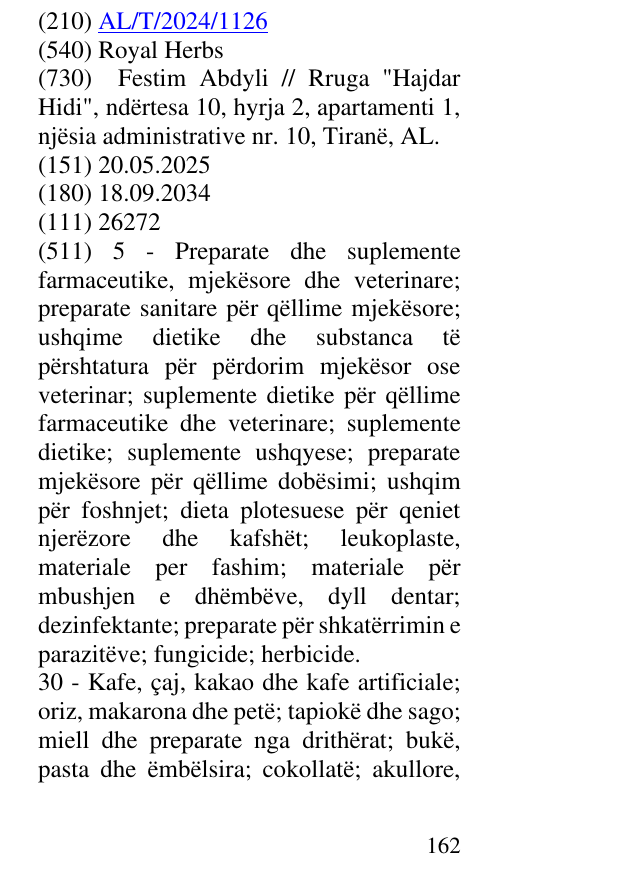 Zëri i markës Royal Herbs në buletin