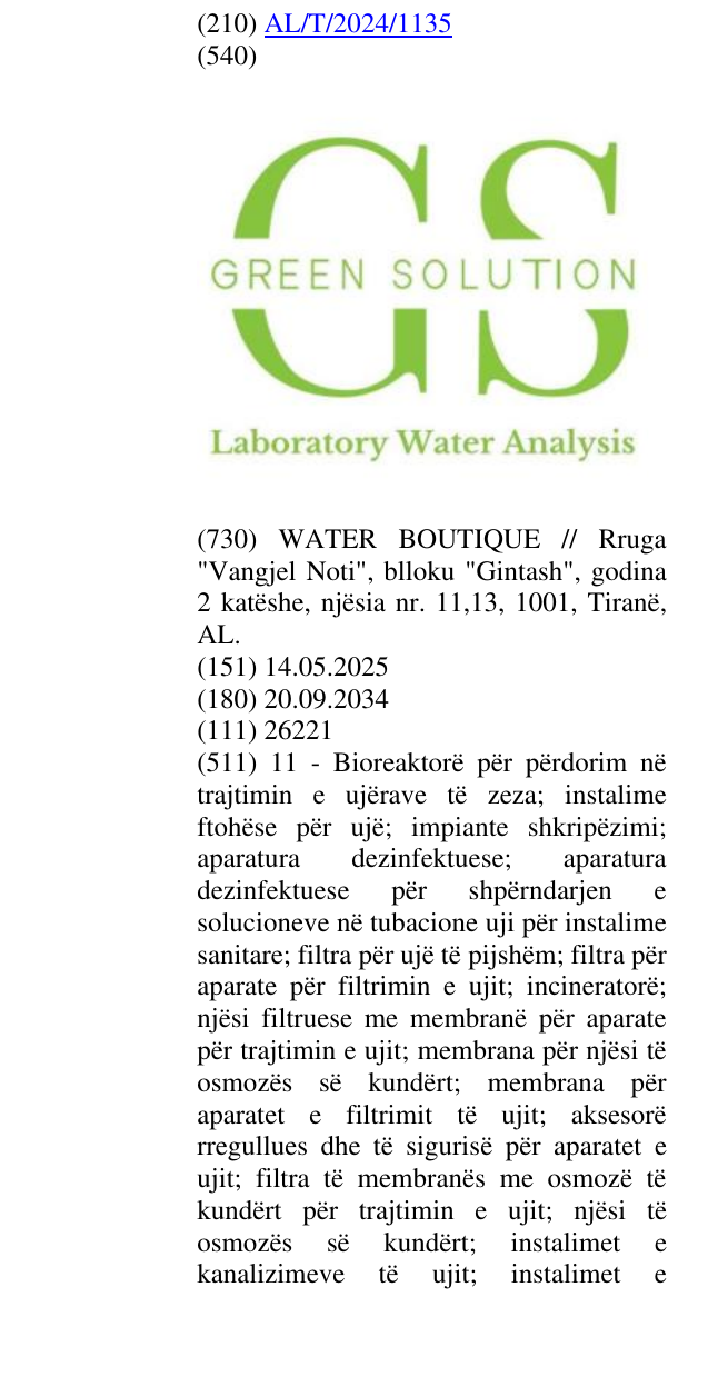 Zëri i markës Water; Laboratory; Green; Analysis në buletin