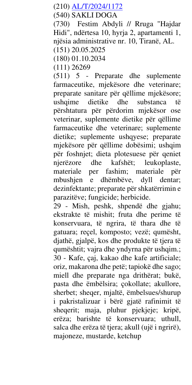 Zëri i markës SAKLI DOGA në buletin