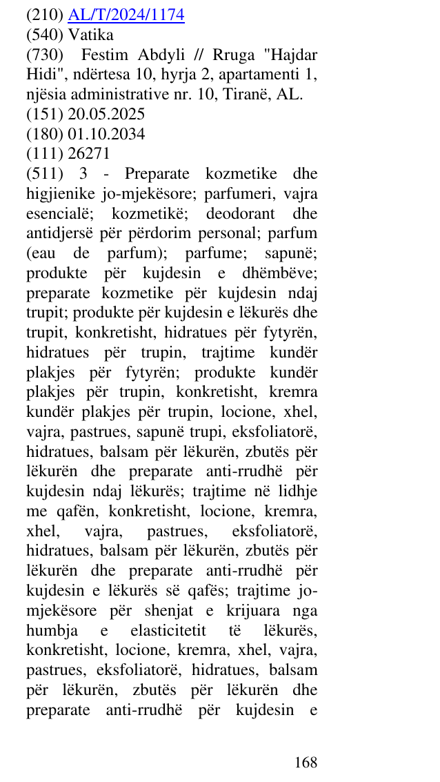 Zëri i markës Vatika në buletin