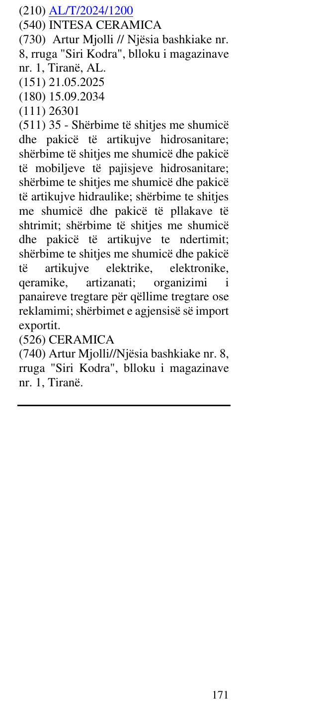 Zëri i markës INTESA CERAMICA në buletin