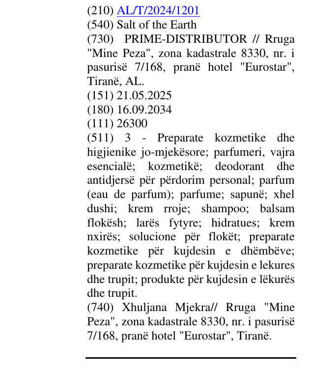 Zëri i markës Salt of the Earth në buletin