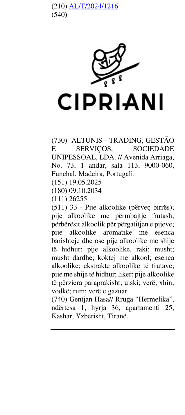 Zëri i markës CIPRIANI në buletin