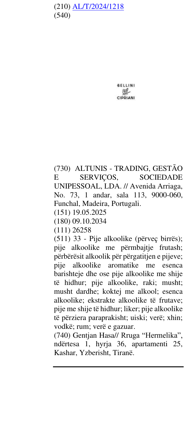 Zëri i markës BELLINI CIPRIANI në buletin