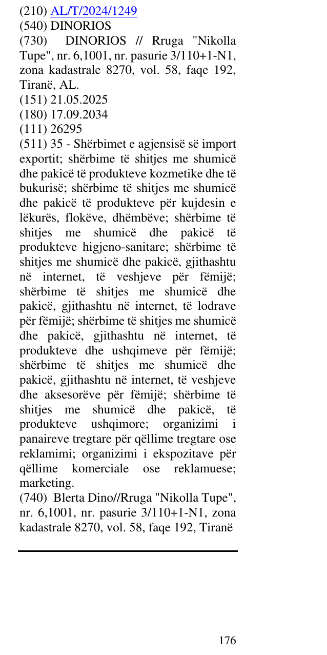 Zëri i markës DINORIOS në buletin