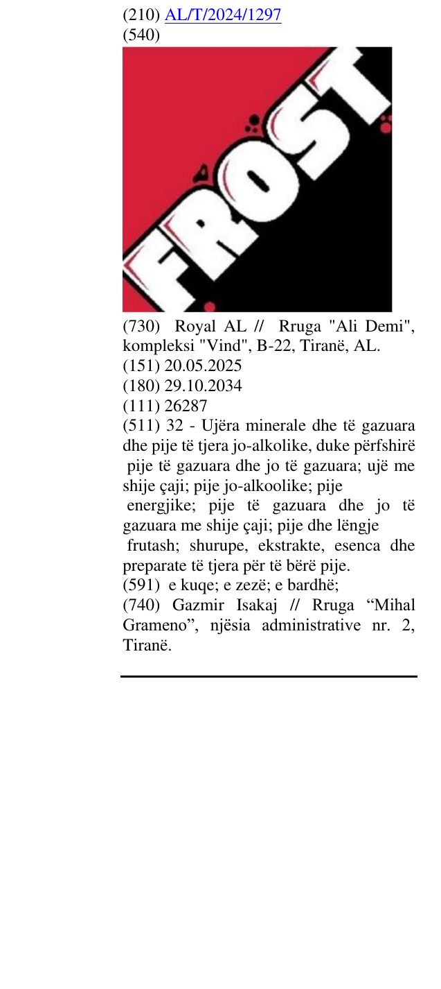 Zëri i markës FROST në buletin