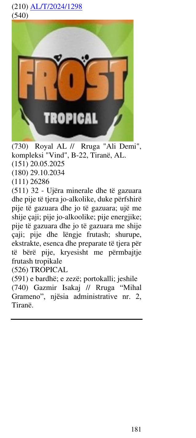 Zëri i markës TROPICAL në buletin
