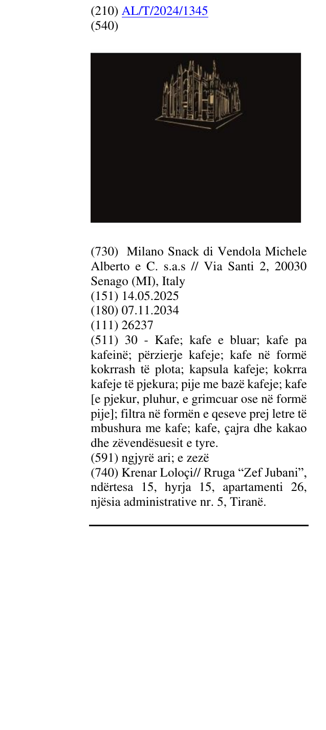 Zëri i markës AL/T/2024/1345 në buletin