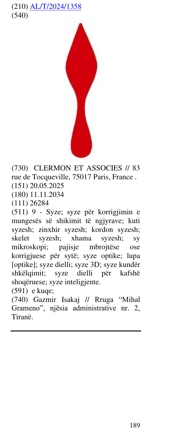 Zëri i markës AL/T/2024/1358 në buletin