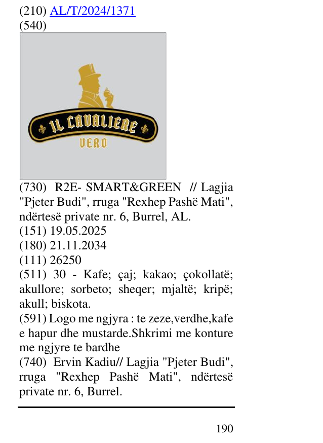 Zëri i markës IL CAVALIERE VERO në buletin