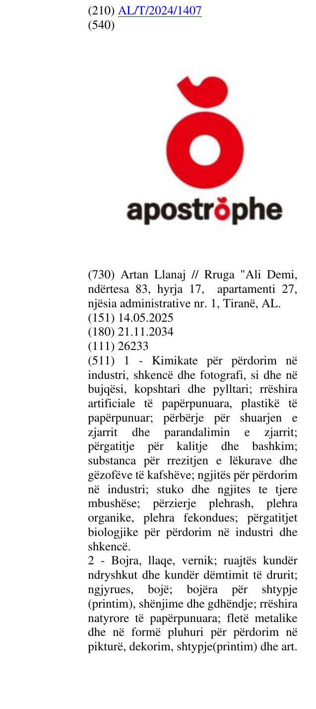 Zëri i markës apostrophe në buletin