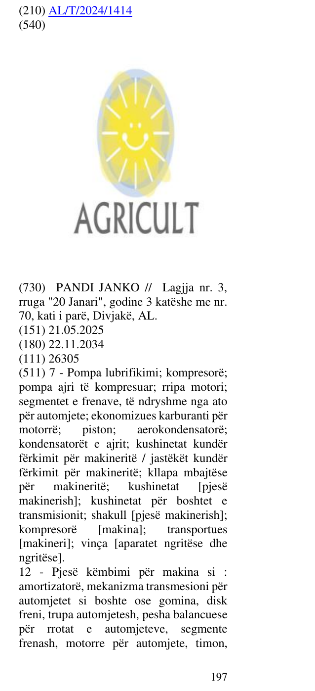 Zëri i markës AGRICULT në buletin