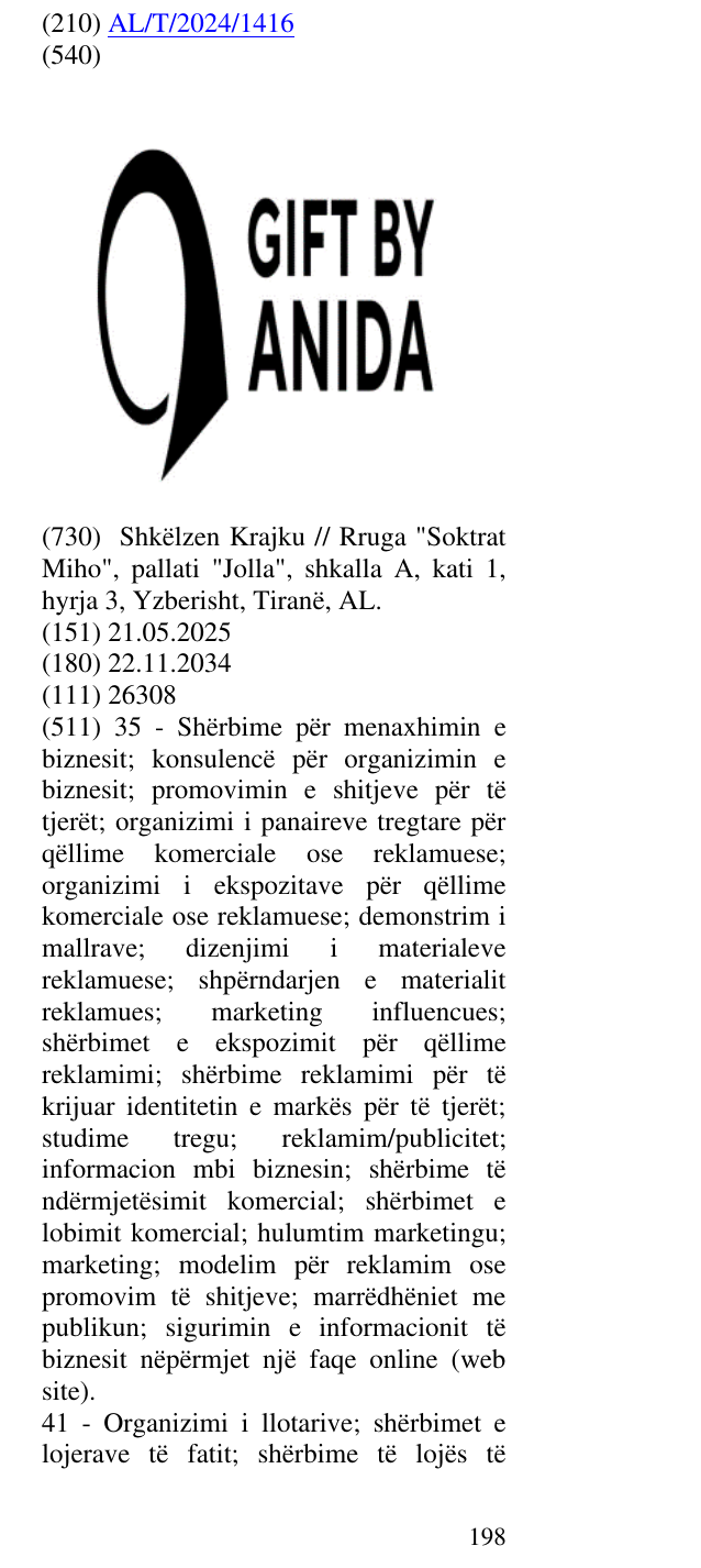 Zëri i markës Gift By Anida në buletin