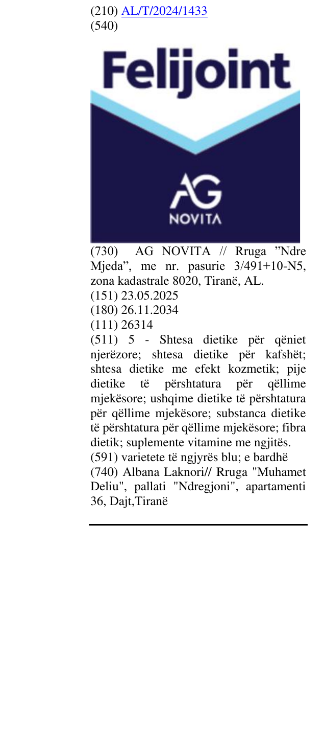 Zëri i markës FELIJOINT AG NOVITA në buletin