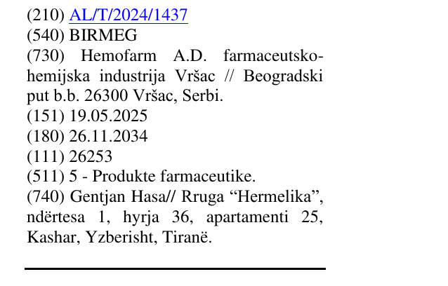Zëri i markës BIRMEG në buletin