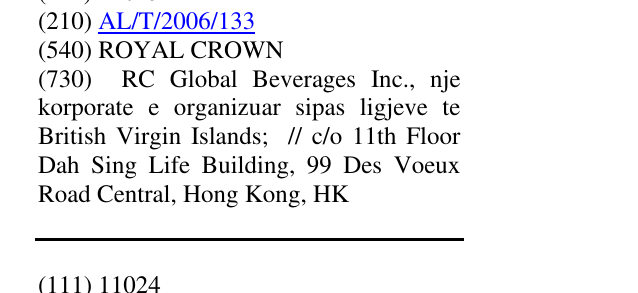 Zëri i markës ROYAL CROWN në buletin