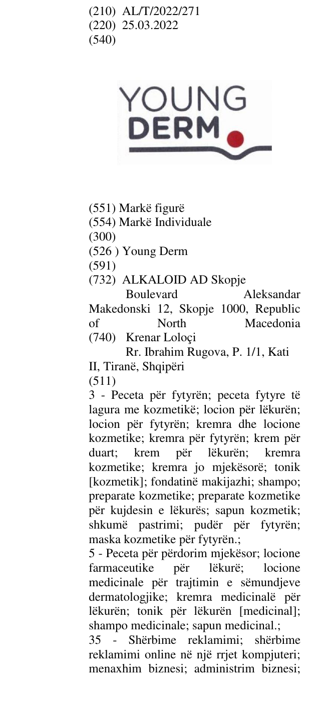 Zëri i markës Young Derm në buletin