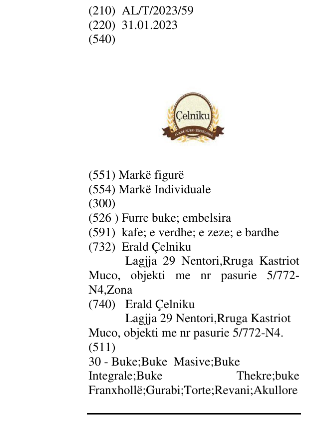 Zëri i markës Furre buke; embelsira në buletin