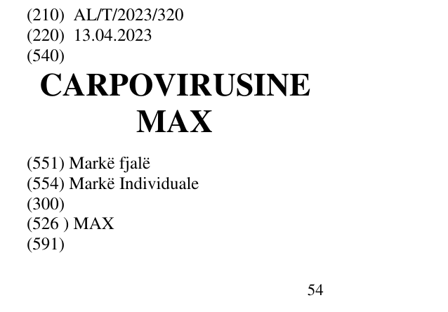 Zëri i markës CARPOVIRUSINE MAX në buletin