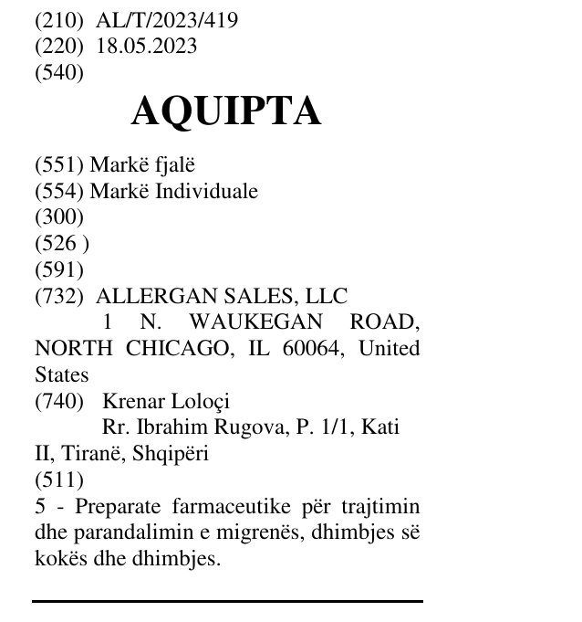 Zëri i markës AQUIPTA në buletin