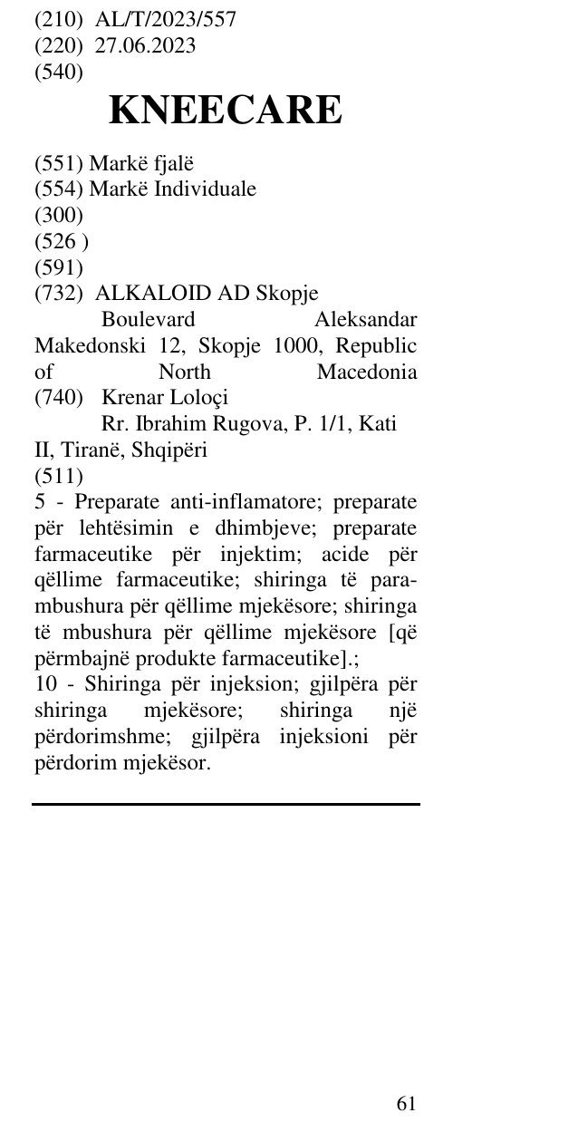Zëri i markës KNEECARE në buletin