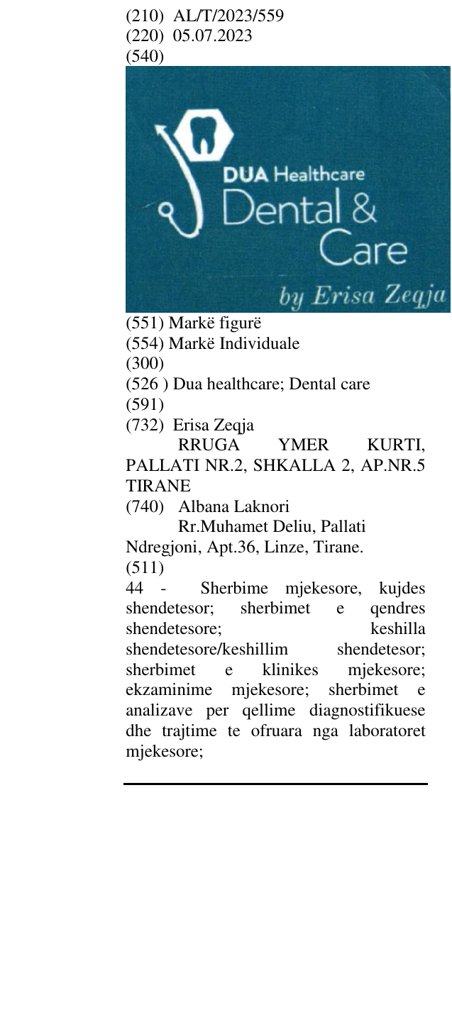 Zëri i markës Dua healthcare; Dental care në buletin