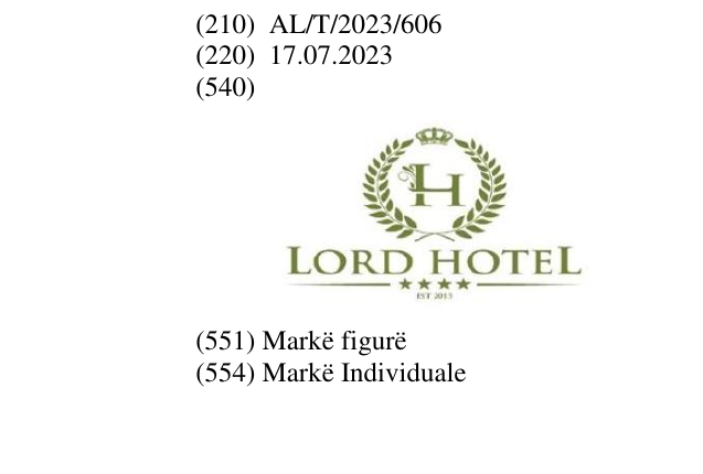 Zëri i markës HOTEL; ****; EST 2015 në buletin