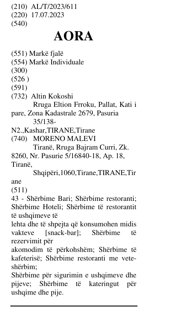Zëri i markës AORA në buletin