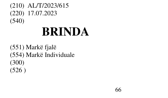Zëri i markës BRINDA në buletin