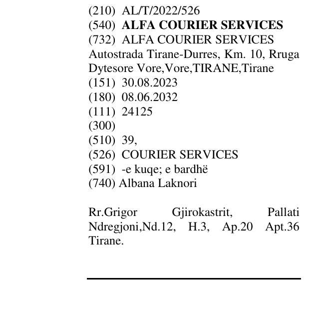 Zëri i markës ALFA COURIER SERVICES në buletin