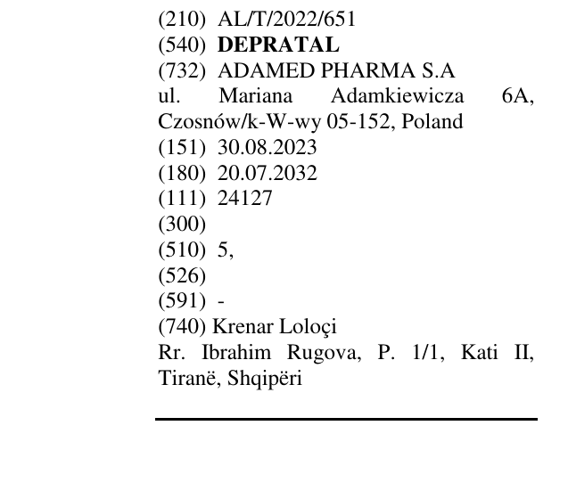 Zëri i markës DEPRATAL në buletin