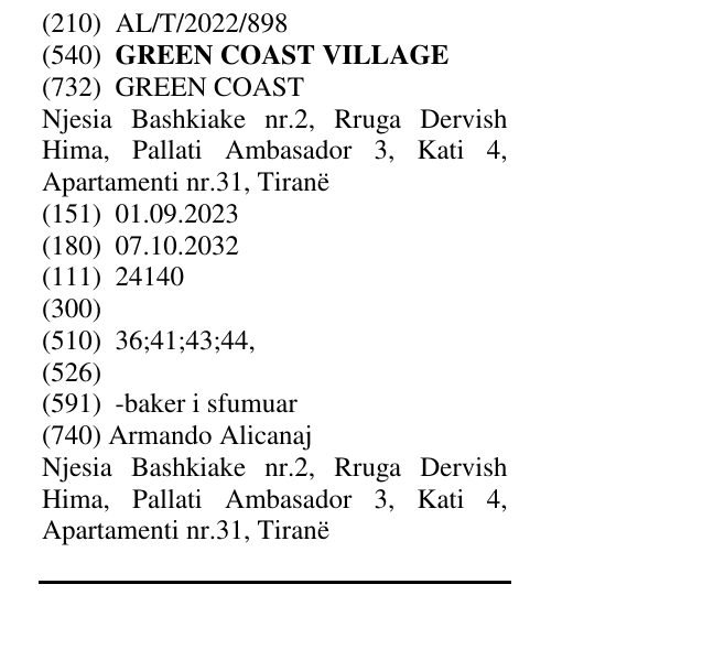 Zëri i markës GREEN COAST VILLAGE në buletin