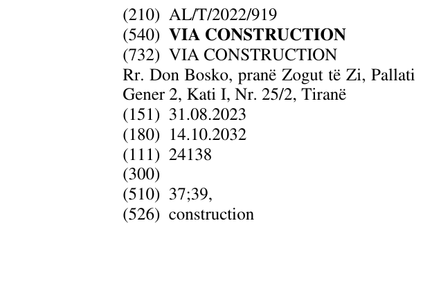 Zëri i markës VIA CONSTRUCTION në buletin