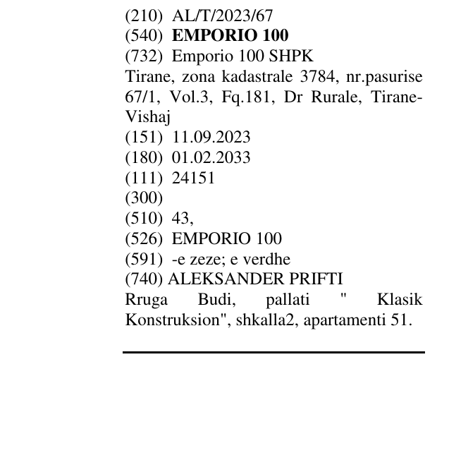 Zëri i markës EMPORIO 100 në buletin