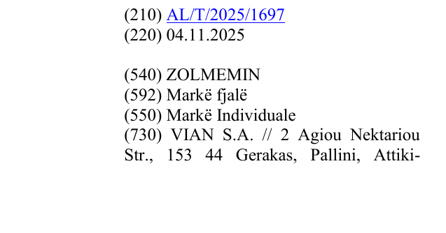 Zëri i markës ZOLMEMIN në buletin