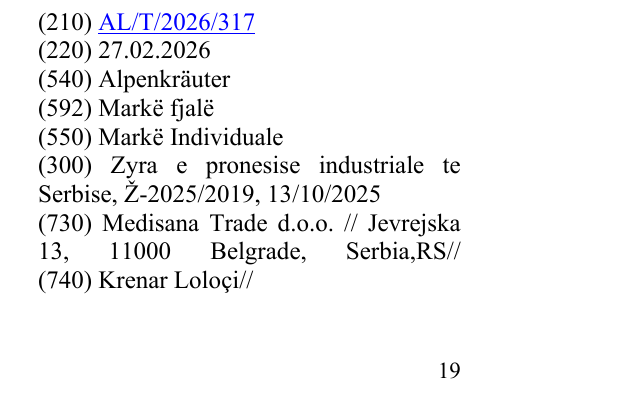Zëri i markës Alpenkräuter në buletin