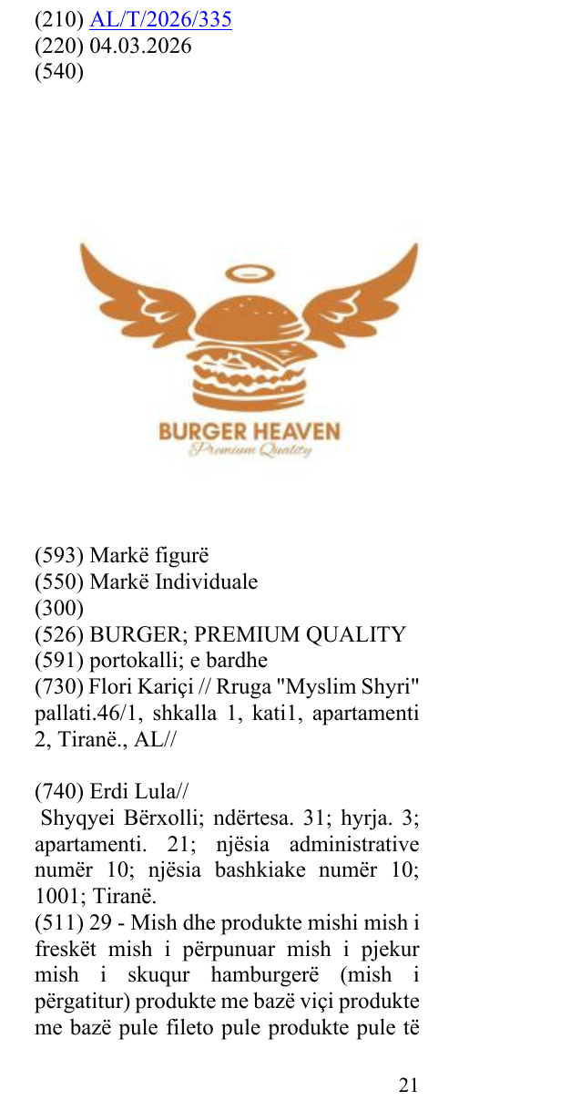 Zëri i markës BURGER; PREMIUM QUALITY në buletin