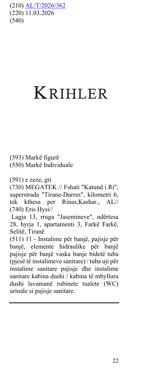 Zëri i markës KRIHLER në buletin