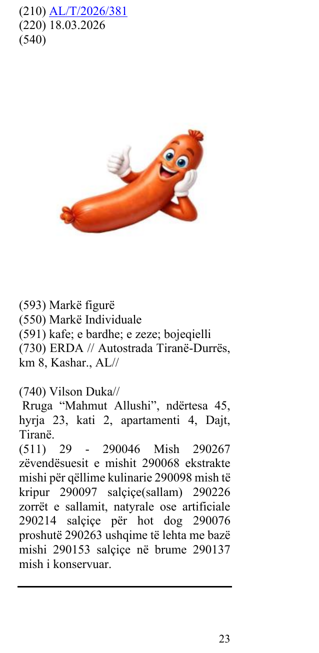 Zëri i markës AL/T/2026/381 në buletin