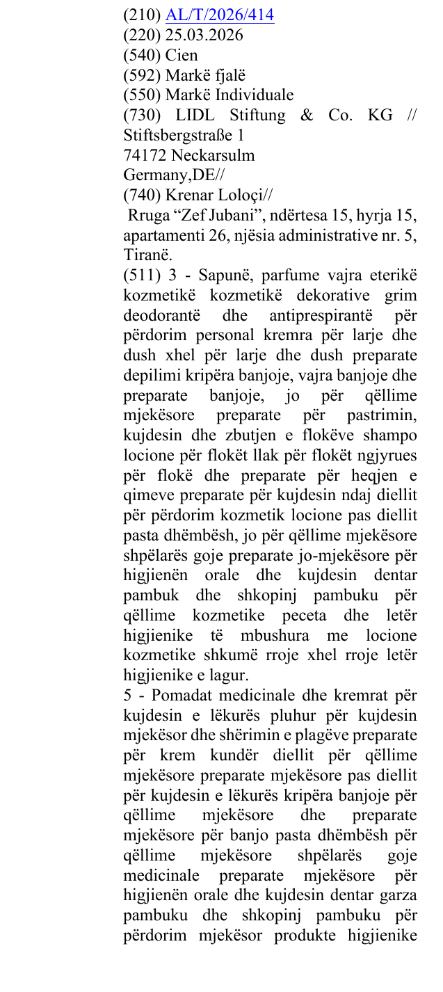 Zëri i markës Cien në buletin