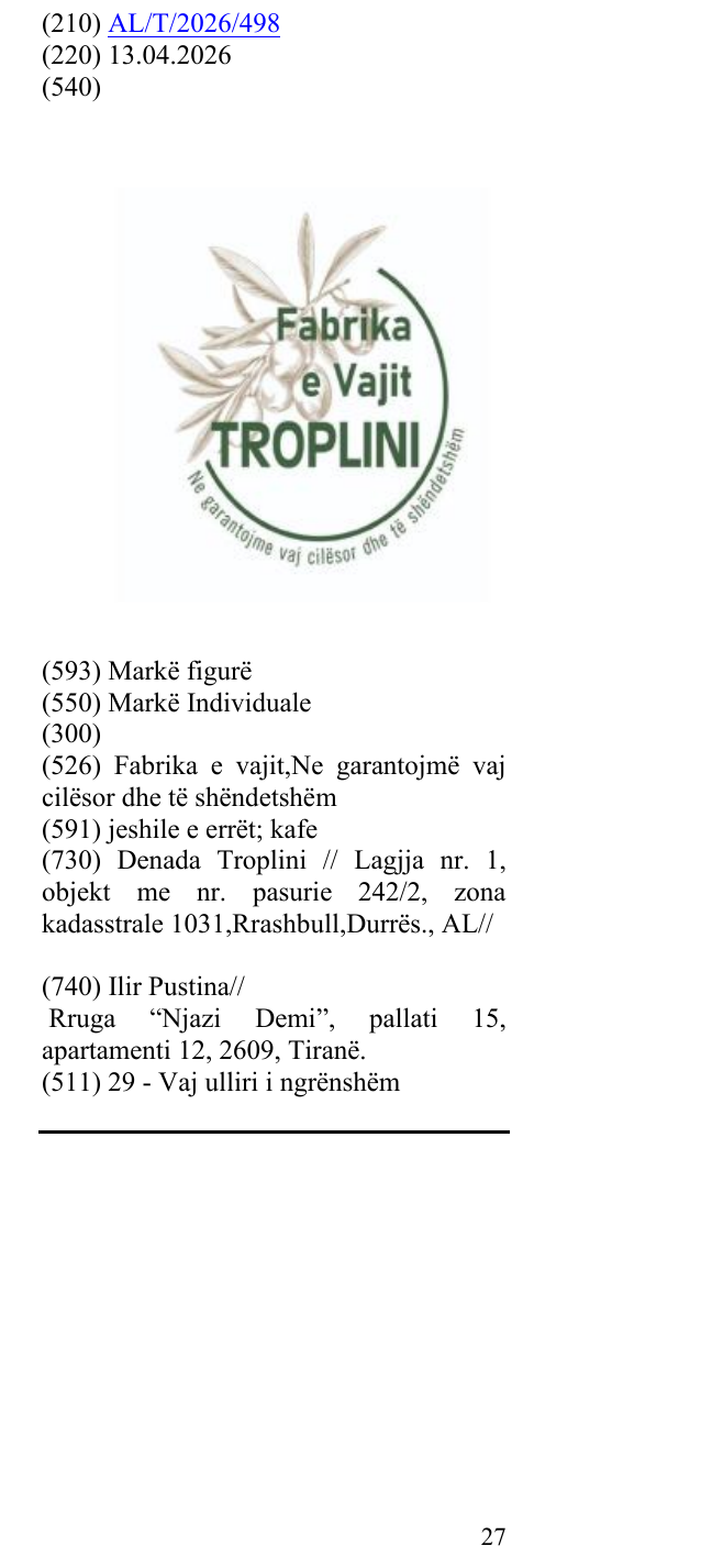Zëri i markës Fabrika e vajit,Ne garantojmë vaj cilësor dhe të shëndetshëm në buletin