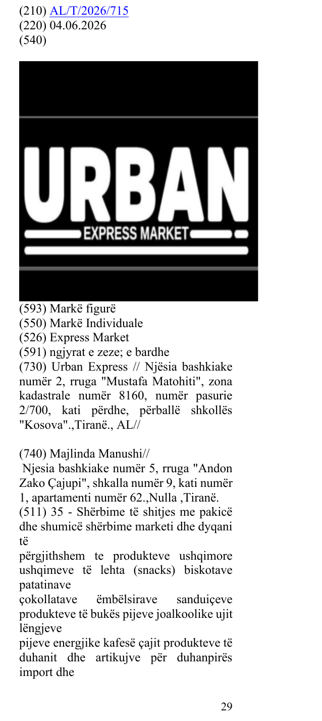 Zëri i markës Express Market në buletin