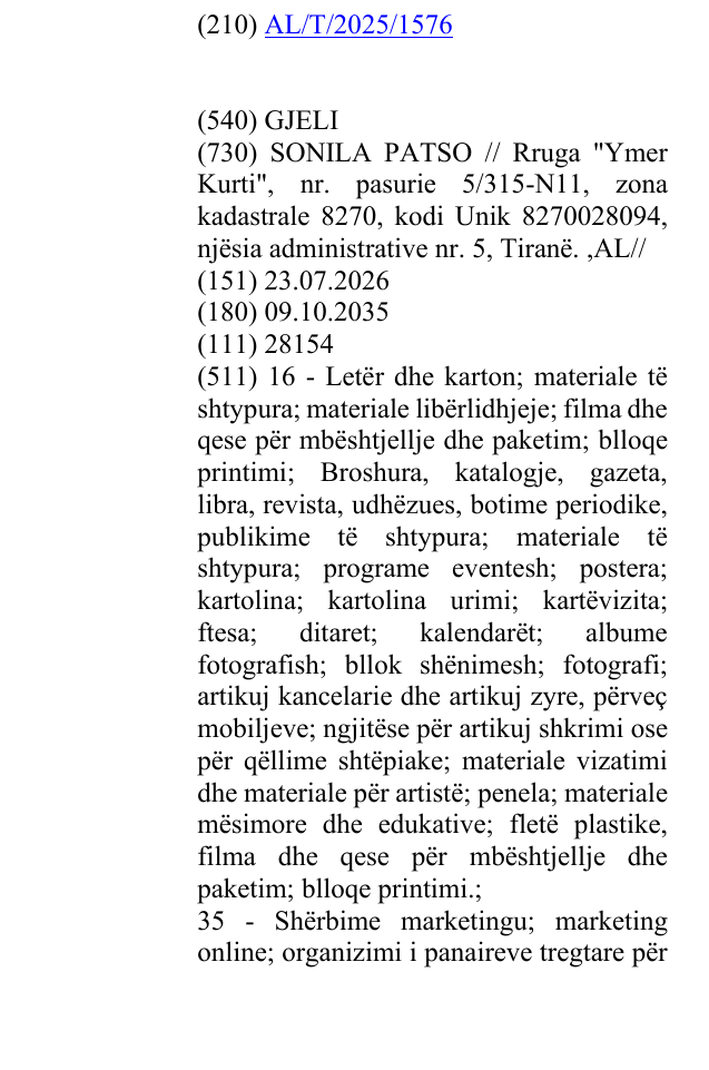 Zëri i markës GJELI në buletin