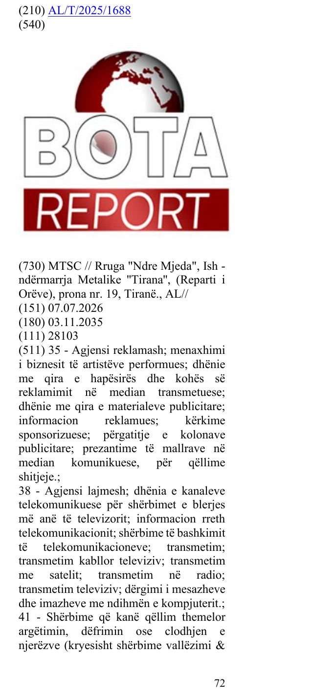 Zëri i markës BOTA REPORT në buletin