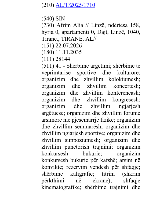 Zëri i markës SIN në buletin