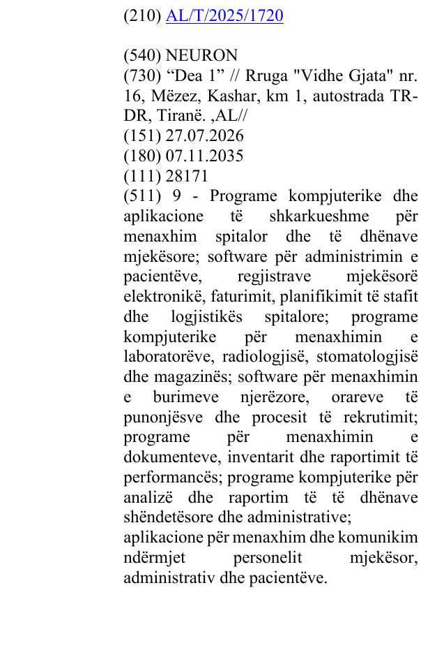 Zëri i markës NEURON në buletin