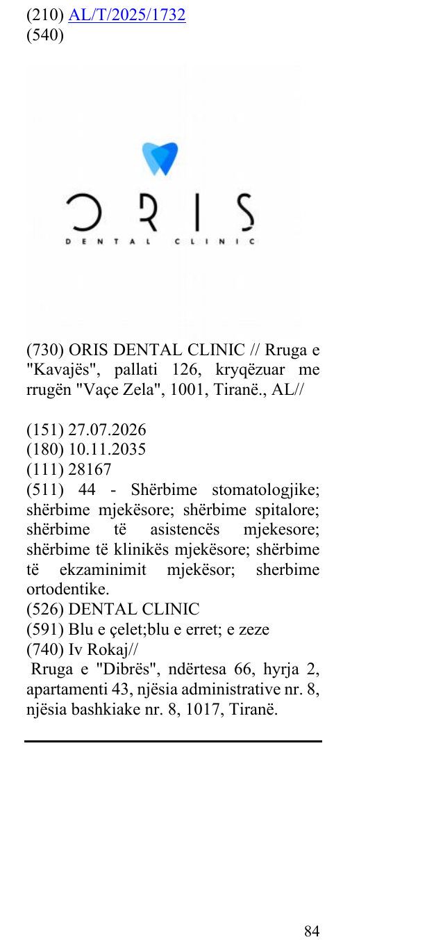 Zëri i markës DENTAL CLINIC në buletin
