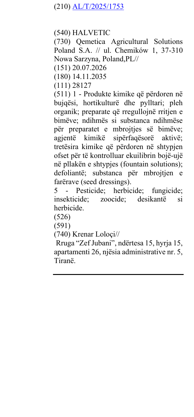 Zëri i markës HALVETIC në buletin