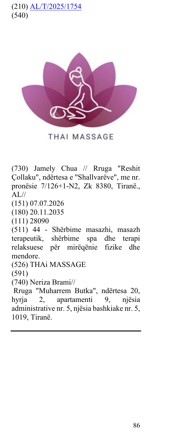 Zëri i markës THAi MASSAGE në buletin