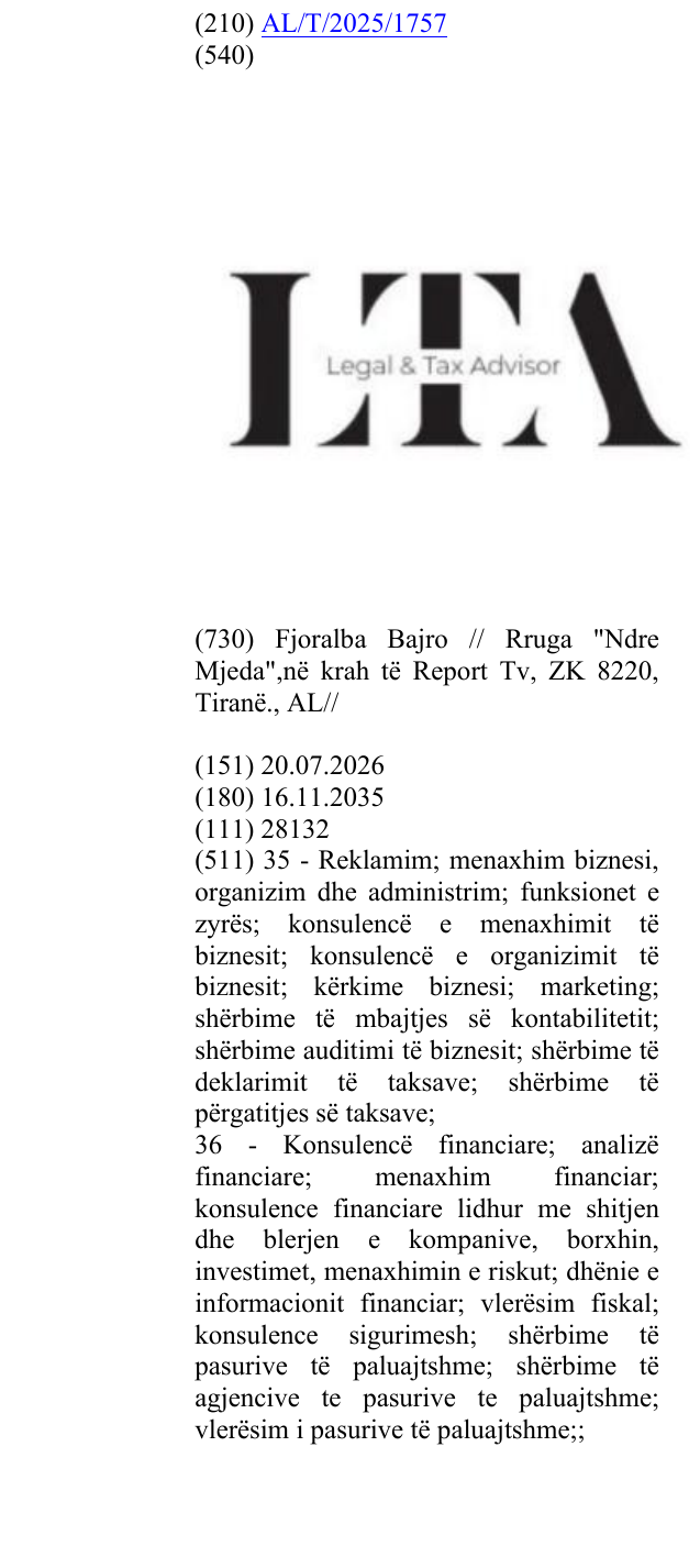 Zëri i markës Legal; & Tax; Advisor; në buletin